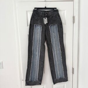 PrettyLittleThing Washed Gray‎ Double Layered Denim Straight Leg Jeans